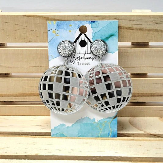 Engraved Mirror Disco Ball Earrings