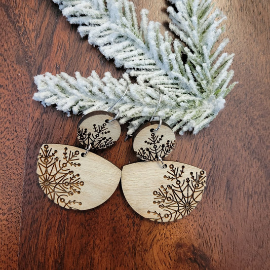 Stacked Half Circle Snowflake Dangle Earrings