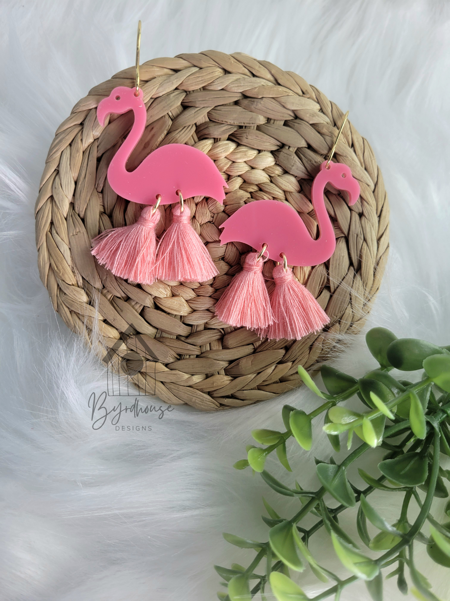 Flamingo Tassel Acrylic Dangle Earrings