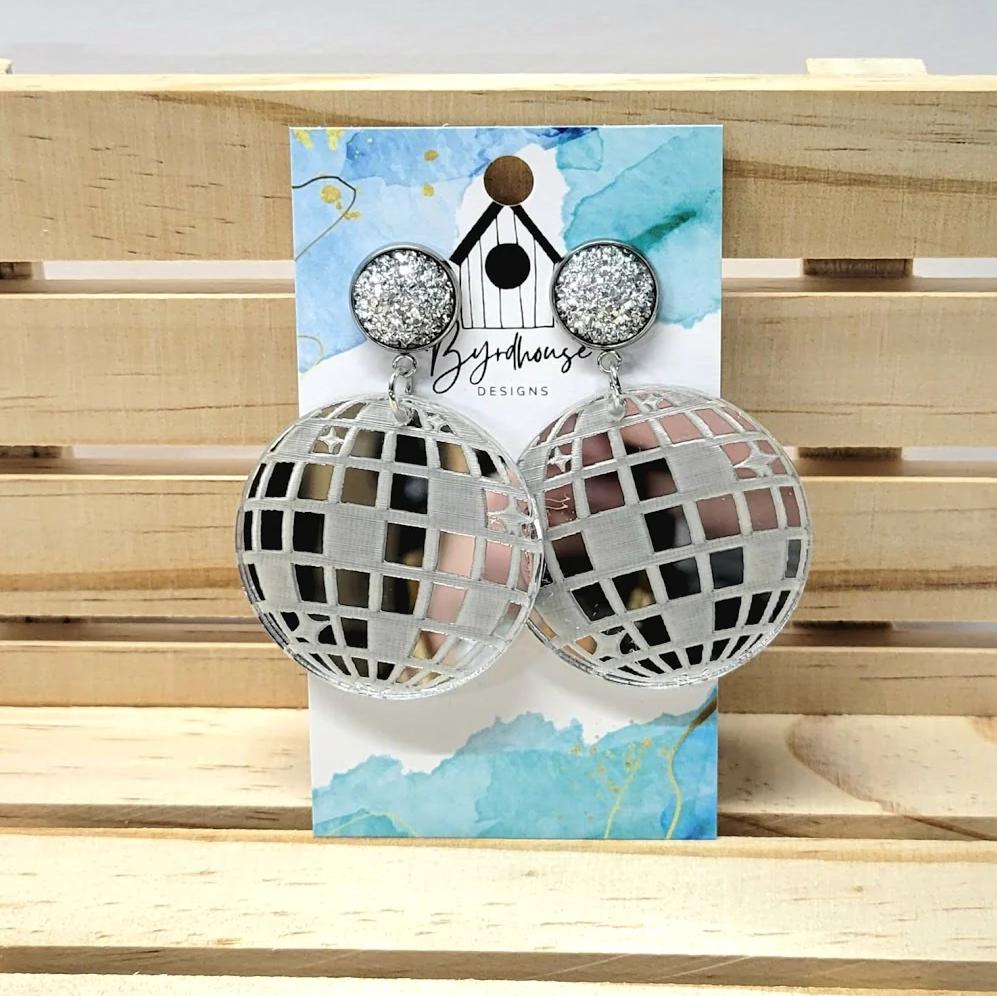 Engraved Mirror Disco Ball Earrings