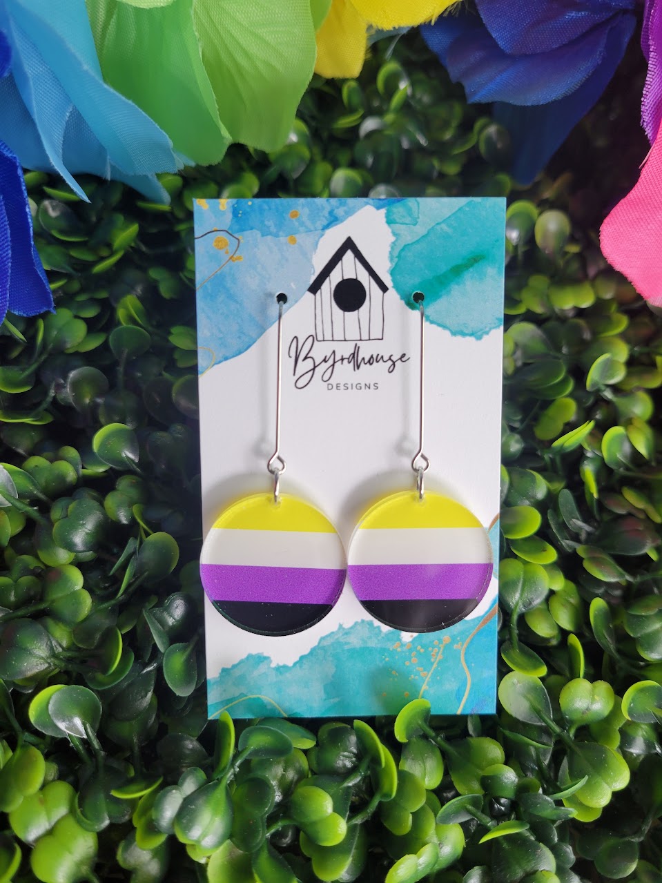 Nonbinary Pride Flag Acrylic Circle Dangle Earrings