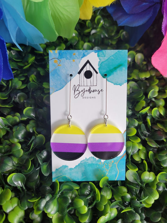 Nonbinary Pride Flag Acrylic Circle Dangle Earrings