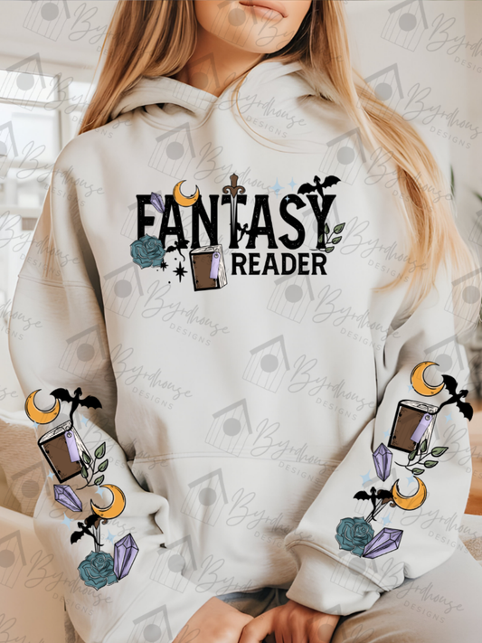 Fantasy Reader Dragon with Printed Sleeves | Sweatshirt or Hoodie Unisex