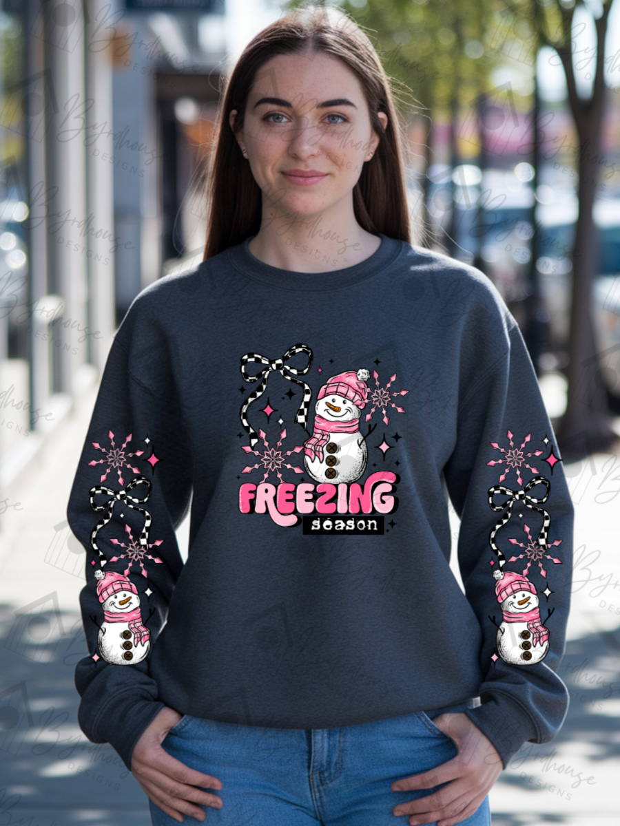 Freezing Season Pink Hat Snowman w/sleeves | Sweatshirt or Hoodie Unisex
