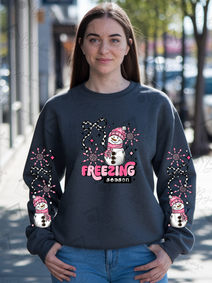 Freezing Season Pink Hat Snowman w/sleeves | Sweatshirt or Hoodie Unisex