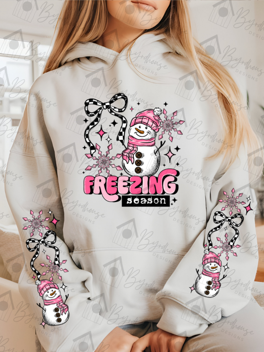 Freezing Season Pink Hat Snowman w/sleeves | Sweatshirt or Hoodie Unisex