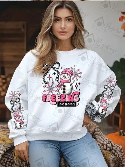Freezing Season Pink Hat Snowman w/sleeves | Sweatshirt or Hoodie Unisex