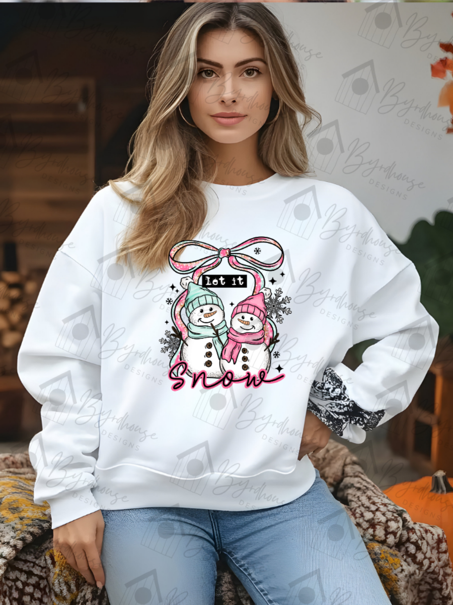Let It Snow Snowman Couple w/sleeves | Sweatshirt or Hoodie Unisex