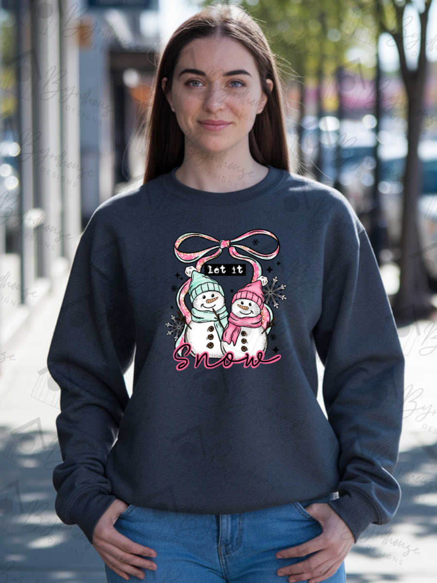 Let It Snow Snowman Couple w/sleeves | Sweatshirt or Hoodie Unisex
