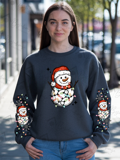 Christmas Lights Wrapped Snowman w/sleeves | Sweatshirt or Hoodie Unisex