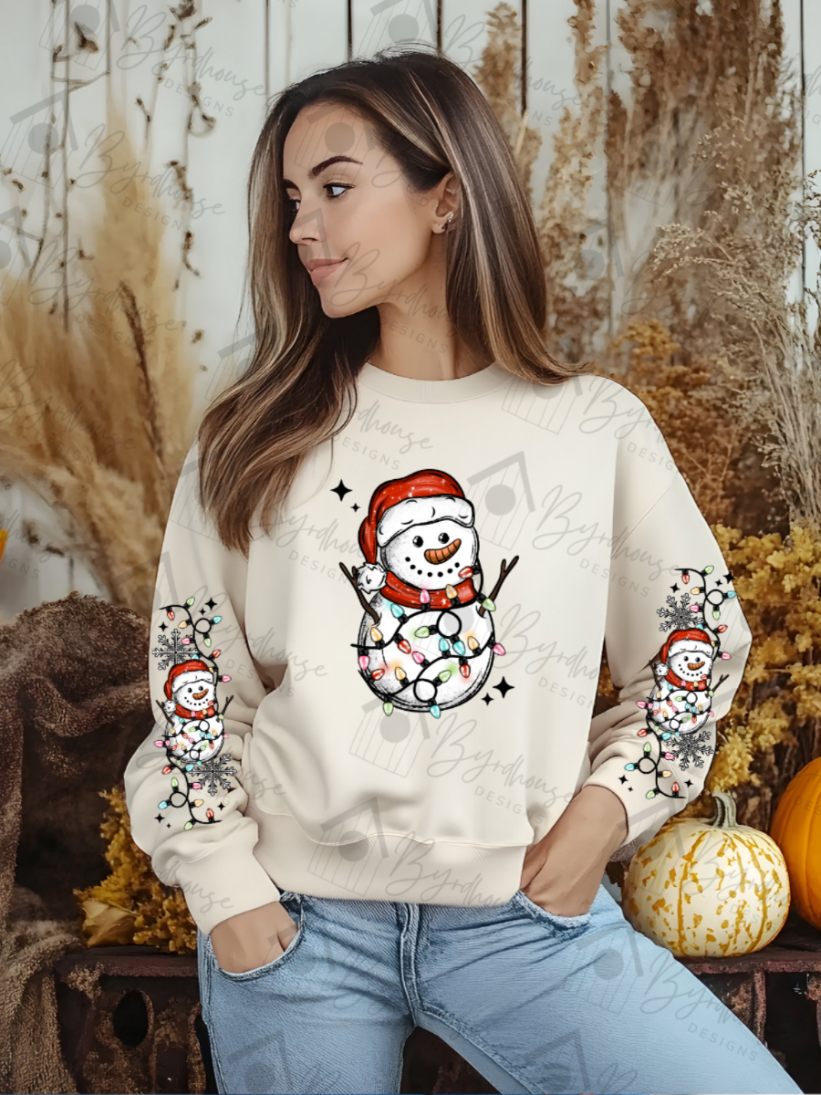 Christmas Lights Wrapped Snowman w/sleeves | Sweatshirt or Hoodie Unisex