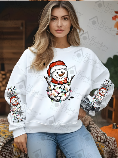 Christmas Lights Wrapped Snowman w/sleeves | Sweatshirt or Hoodie Unisex